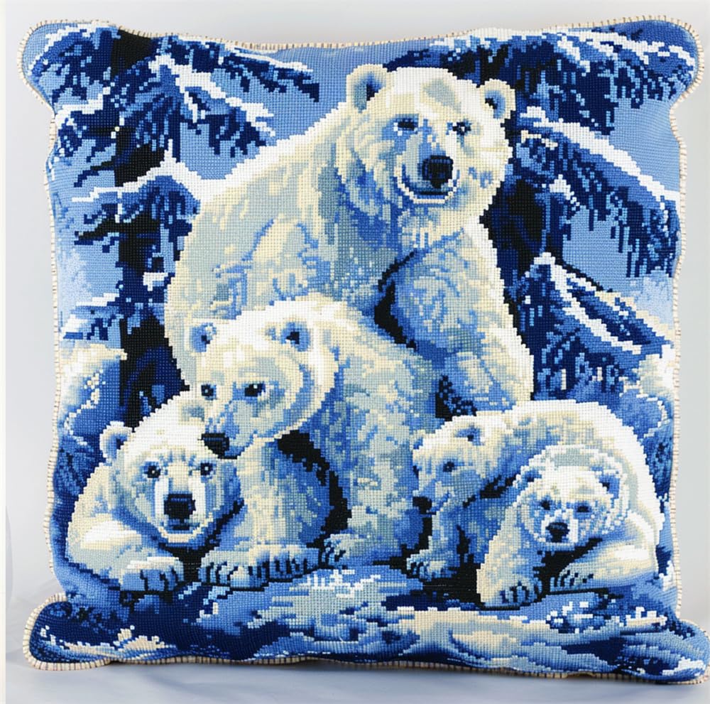 kitphoenix DIY Latch Hook Kits Latch Hook Kit Polar Bear Needlework Pillow Cover 43Cmx43Cm DIY Hooks Knitted Embroidered Carpet Pillow Embroidery Latch Hook Carpet Kit