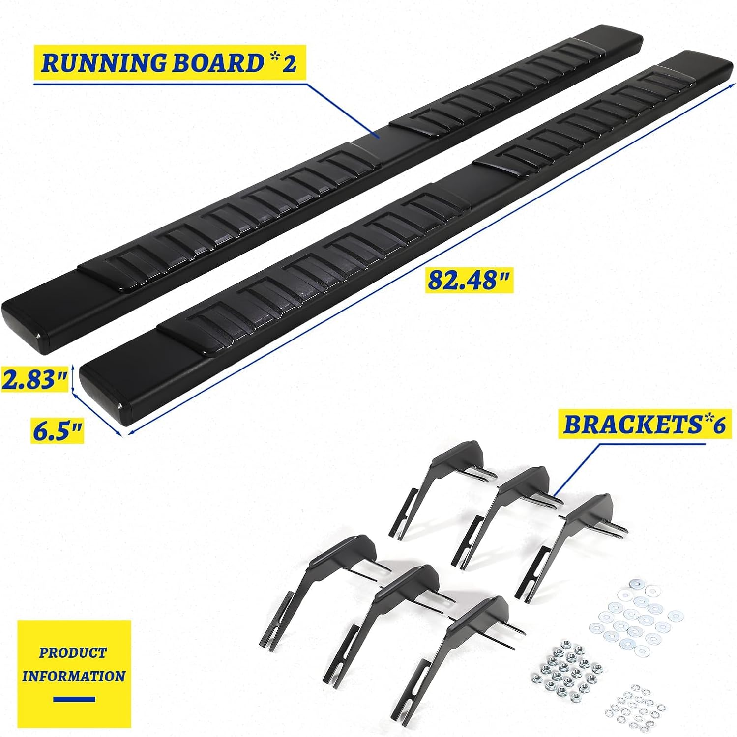 6.5" Running Boards for Ford F150 2015-2026 Crew Cab, Side Steps for Truck, Black Aluminum Alloy Nerf Bars, Pair Running Boards for 2017-2024 Ford F250 F350 Super Duty Crew Cab