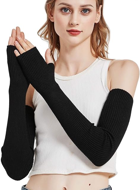 NOVAWO Wool Blend Warm Arm Warmers Long Fingerless Gloves for Women