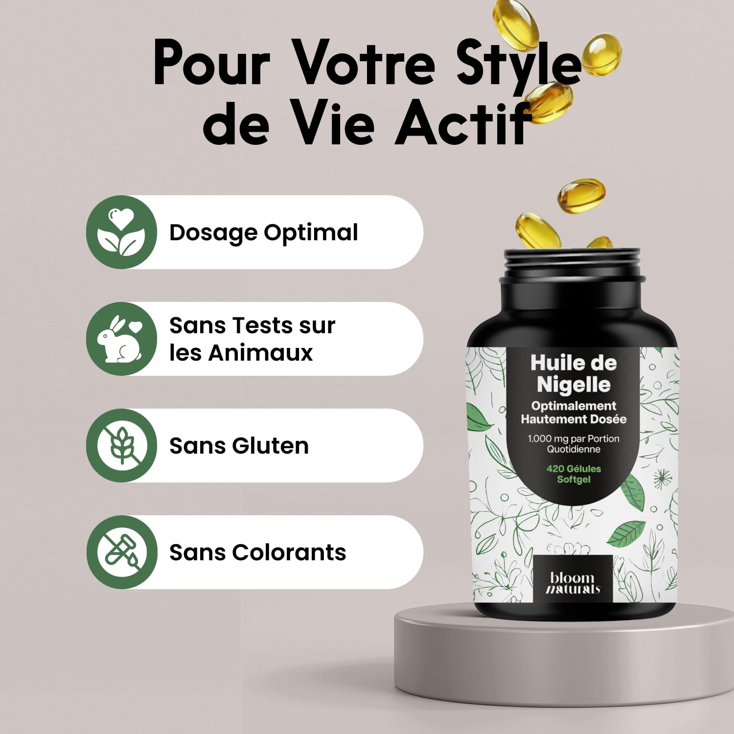 Huile de Nigelle Gelules – Capsules d’Huile de Cumin Noir – 420 Gélules Softgel 1 000 mg avec Vitamine E – Fabriqué en Allemagne