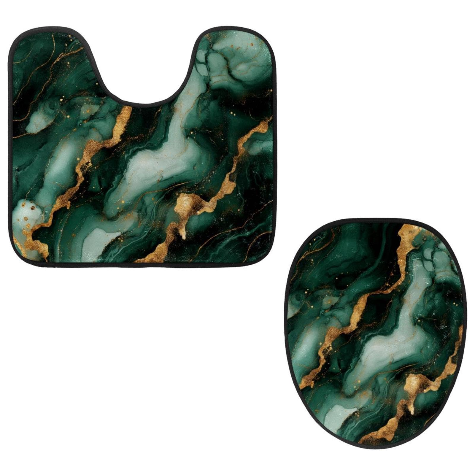 2 Pieces Flannel Toilet Contour Mat and Toilet Lid Cover, Soft Toilet Lid Cover Set Machine Washable Non Slip Contour Mat for Bathroom Decor Accessories