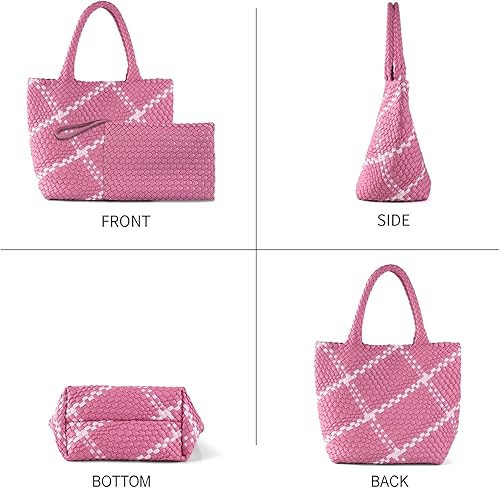 Miniatura 2 de Bolsa tejida para mujer, de piel vegana, grande, de verano, playa, viaje, bolso de mano y bolso de mano retro hecho a mano