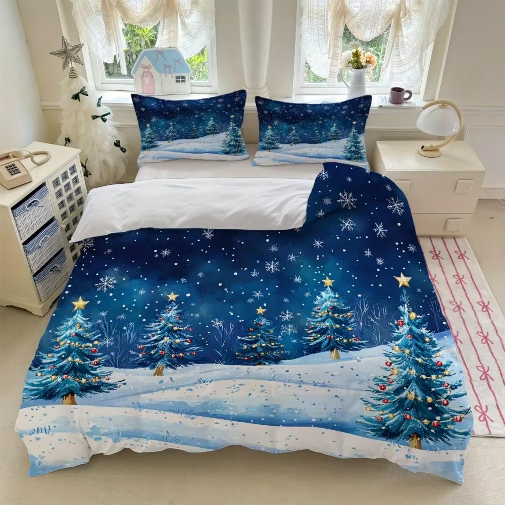 Housse de couette bleu flocons 240x260 cm avec ses taies