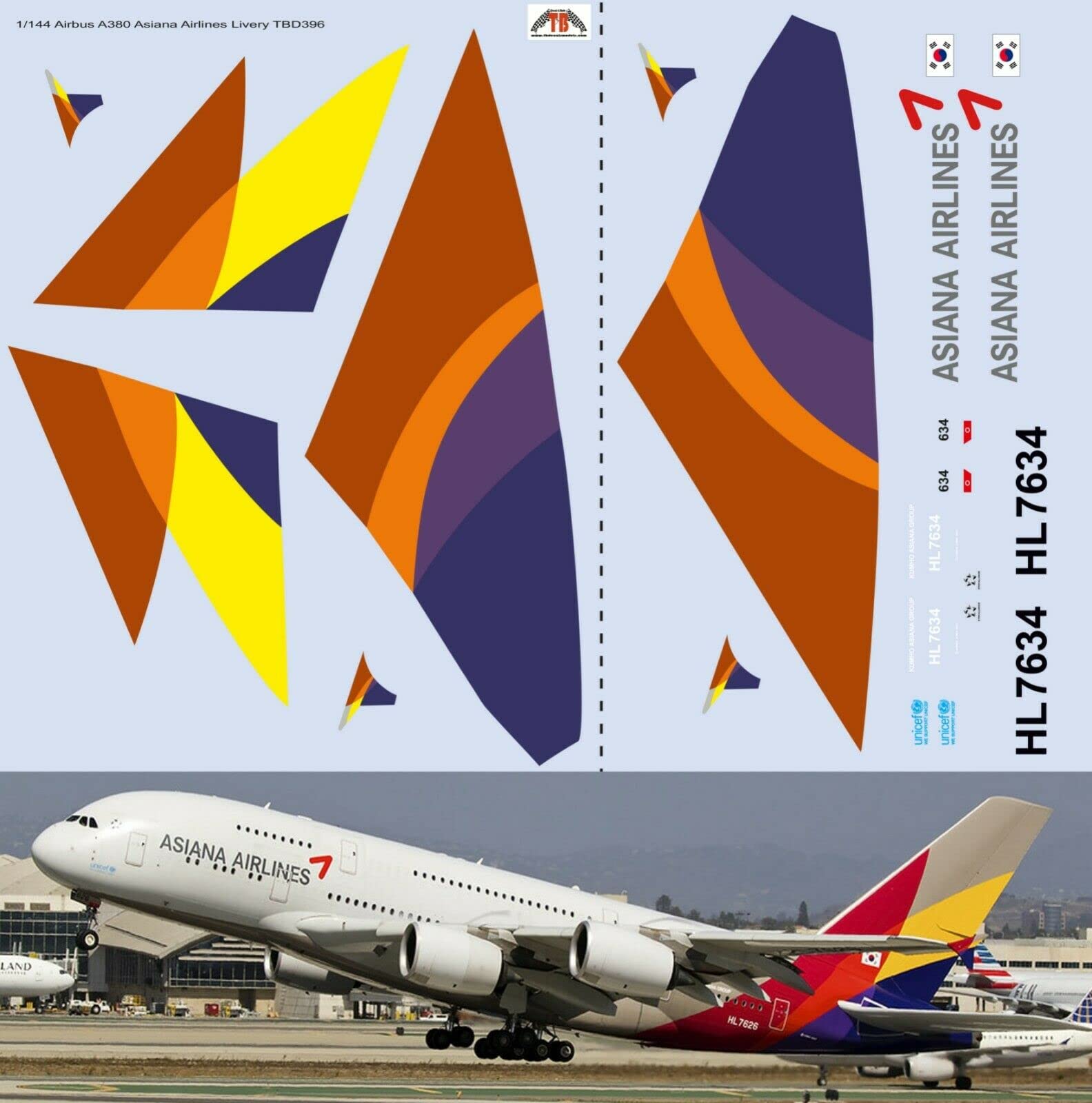 Decals pour Airbus A380 Asiana Airlines 1/144 haute precision TBD396