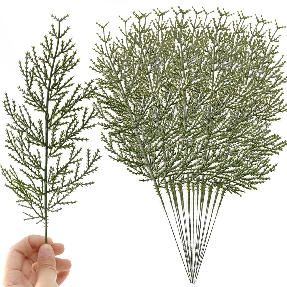 TIHOOD Künstliche Tannenzweige, künstliche Zedernstiele, künstliche Zedernzweige für Weihnachten, Grün, Tannenspieße für Kranz, Basteln, Zuhause, Küche, Dekoration, 26 Stück