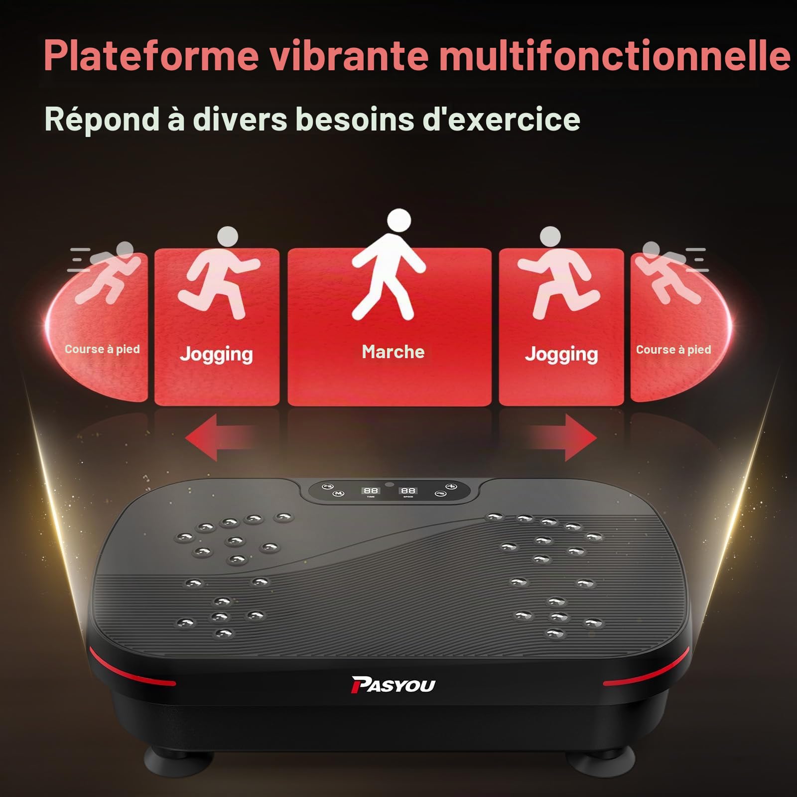 PASYOU Plateforme Vibrante avec 99 Niveaux d’Intensité, Plaque Vibrante Oscillante Antidérapante avec 2 Bandes de Résistance et Télécommande, Machine de Fitness pour Entraînement du Corps Entier