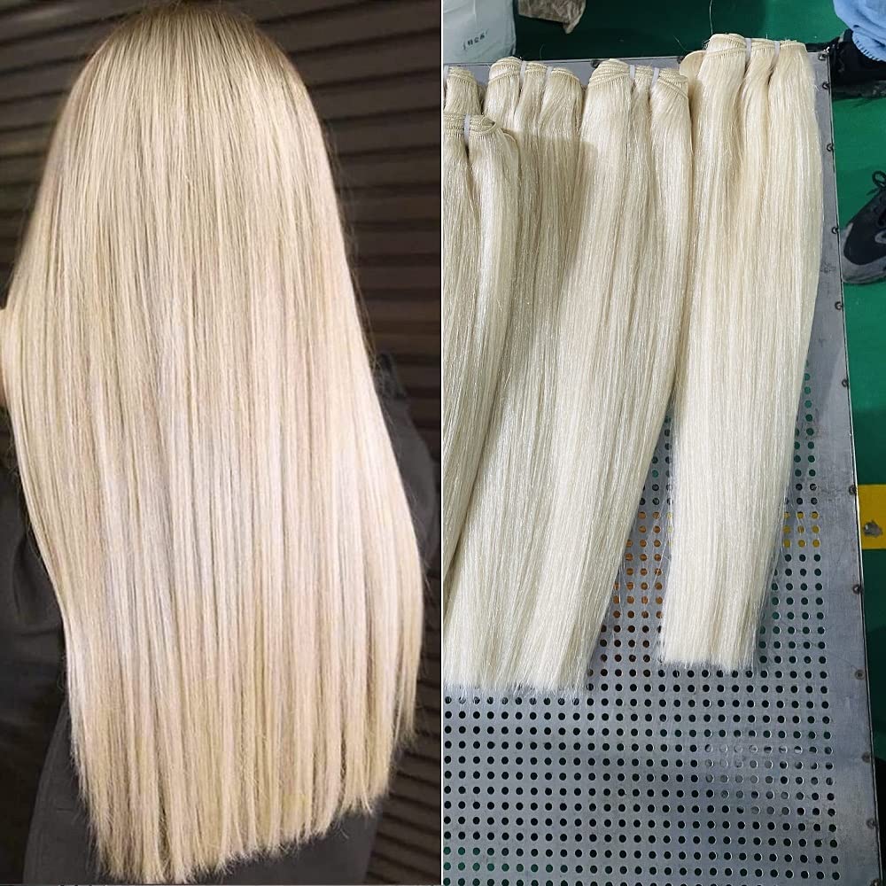 Human Hair Bundle Only Single Platinum Blonde Straight Human Hair Bundle 16 Inch Double Weft Hair Extensions Remy Sew In Bundle Human Hair 100g/bundle Color 60