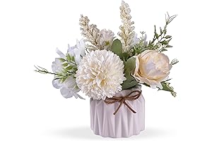 Artificial Flowers, White Hydrangeas in a Ceramic Vase