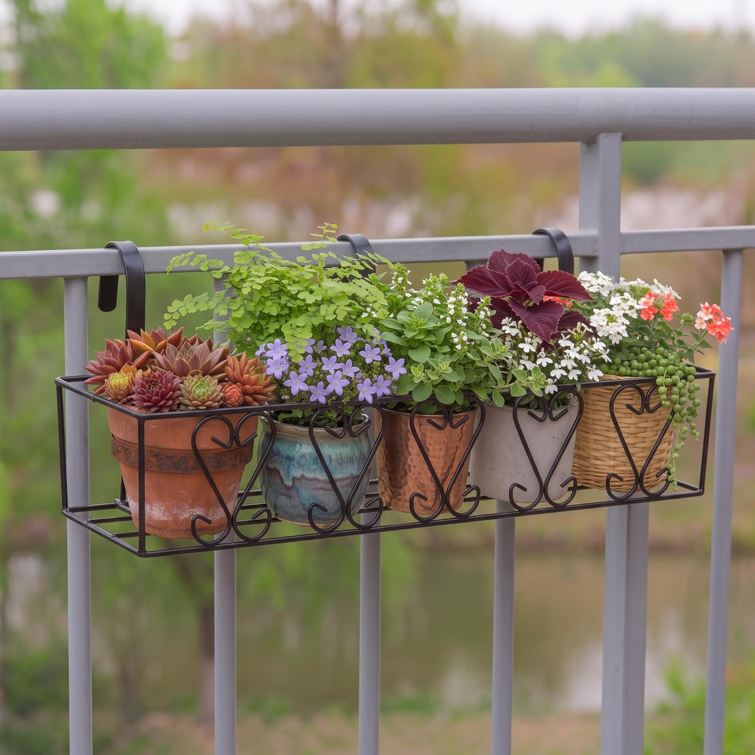 28 Inches Metal Hanging Flowerpot Stand for Balcony | Anti Rust Plant Holder | Railing Fence Garden Flowerpot Basket for Indoor and Outdoor Decor - Black-image-39