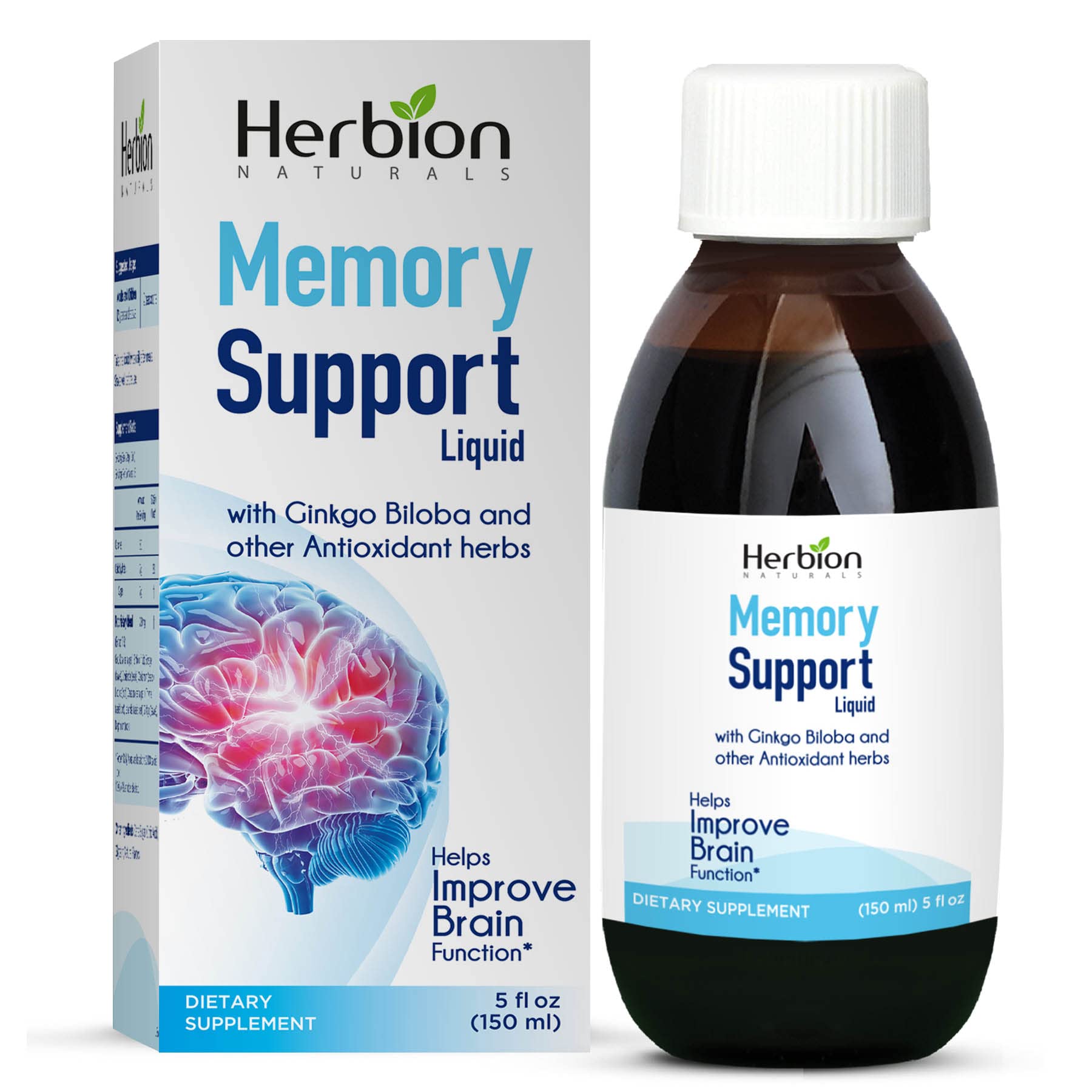HERBIONNaturals Memory Support Liquid - Helps Improve Brain Function & Absent Mindedness, Maintains Healthy Mood Levels with Ginkgo Biloba - Adults and Children Over 12 Years - 5 fl oz (150 ml)