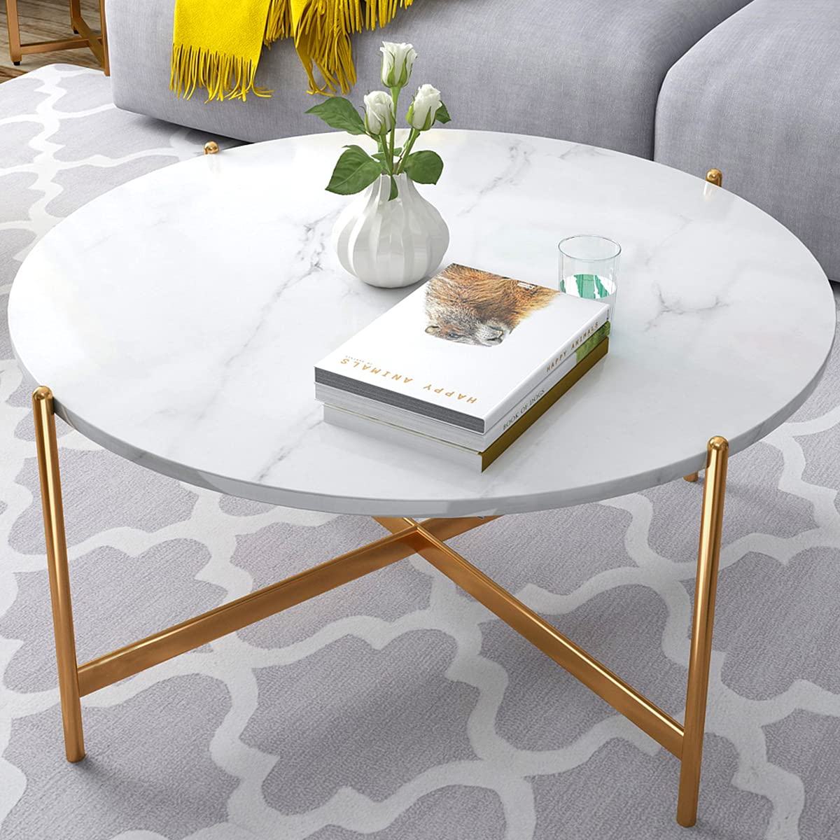 Buy DKLGG Faux Marble Coffee Table, Modern Round Side Accent Sofa