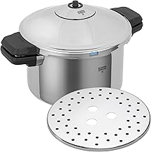 Kuhn Rikon Duromatic Stainless Steel, Super Fast Pressure Cooker with Handles, Express Cooker Suitable for Induction, Superthermic Bottom for Good Heat Distribution, 18/10 Stainless Steel, 6 L/24 cm
