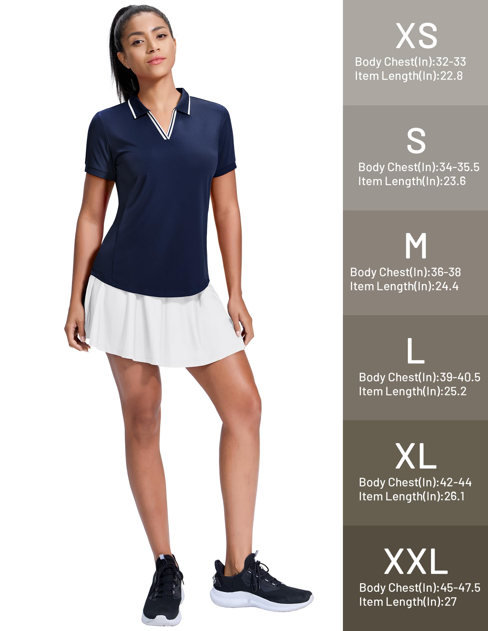 MIER Polo à col en V pour femme à manches courtes UPF 50+ Protection solaire pour golf, tennis, col extensible, coupe sèche