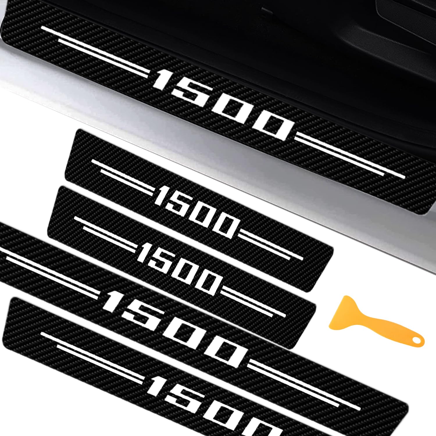 LINOAH Door Sill Protectors for RAM 1500, Carbon Fiber Leather Door Sill Sticker for Dodge RAM 1500, Interior Decoration, Pack of 4