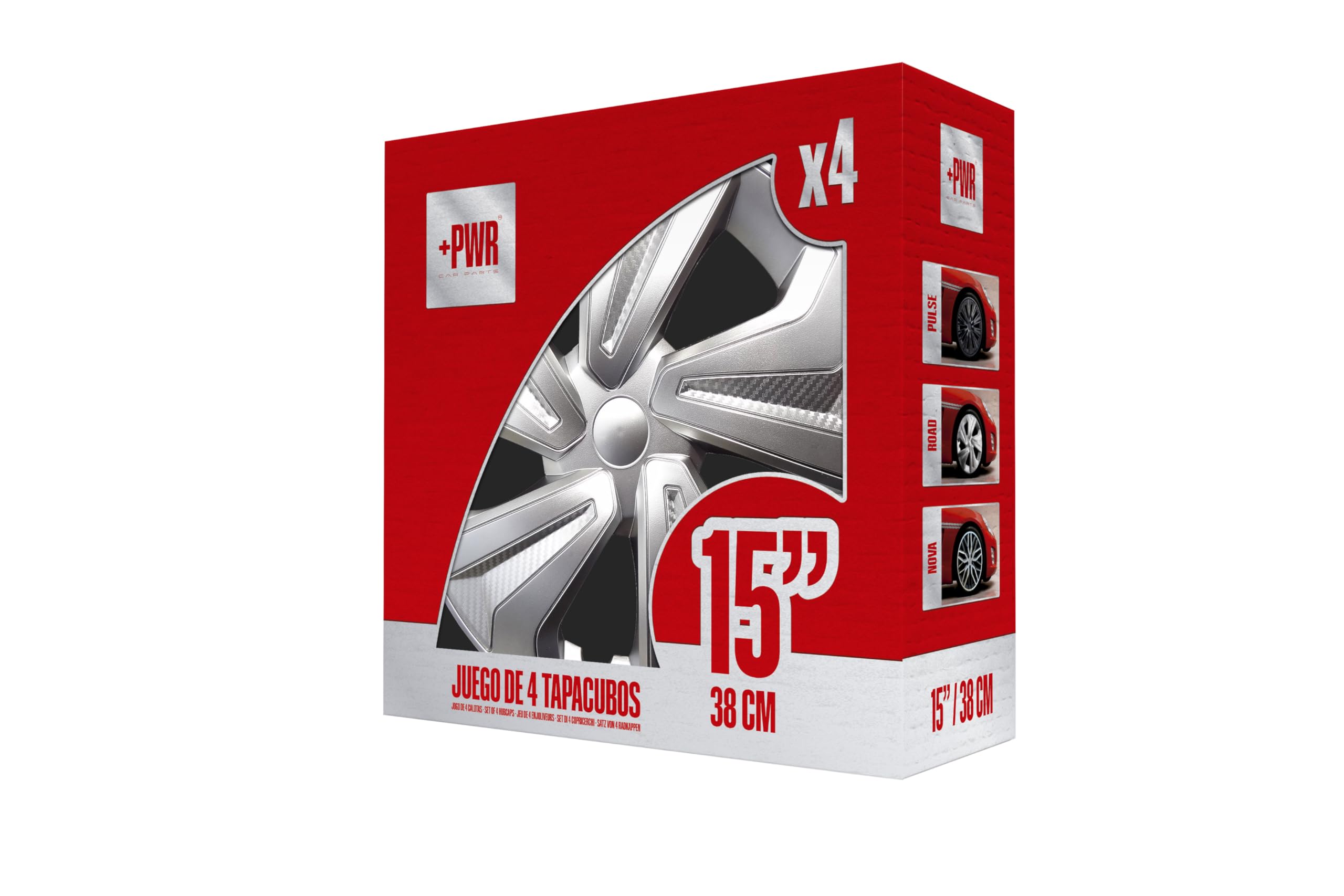 Enjoliveurs 15" Road Argent, Lot de 4 unités, universels, ABS Haute résistance, Fixation par Pression, Design Moderne et Ventilation optimisée