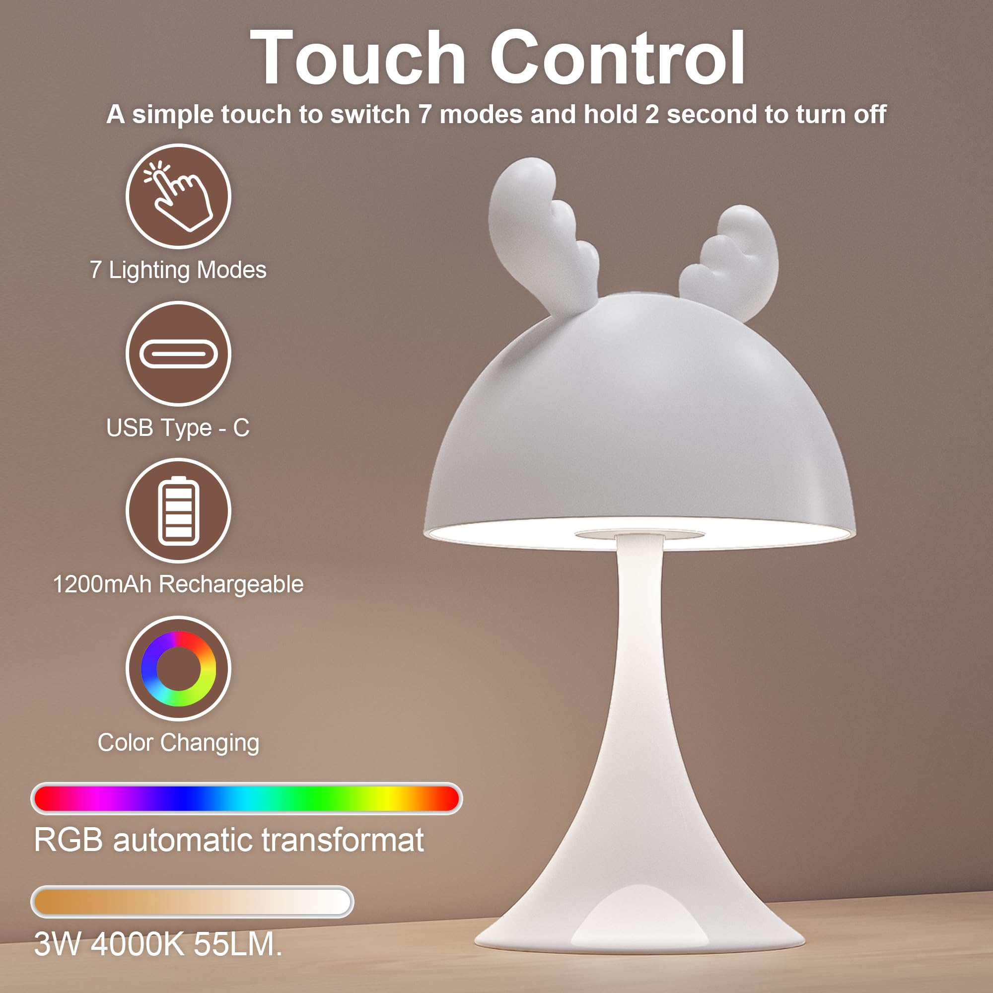 Fantasee Lampada LED Fenicottero Touch, Luce Notturna Ricaricabile USB, Dimmerabile Per Bambini E Camera Da Letto - 4