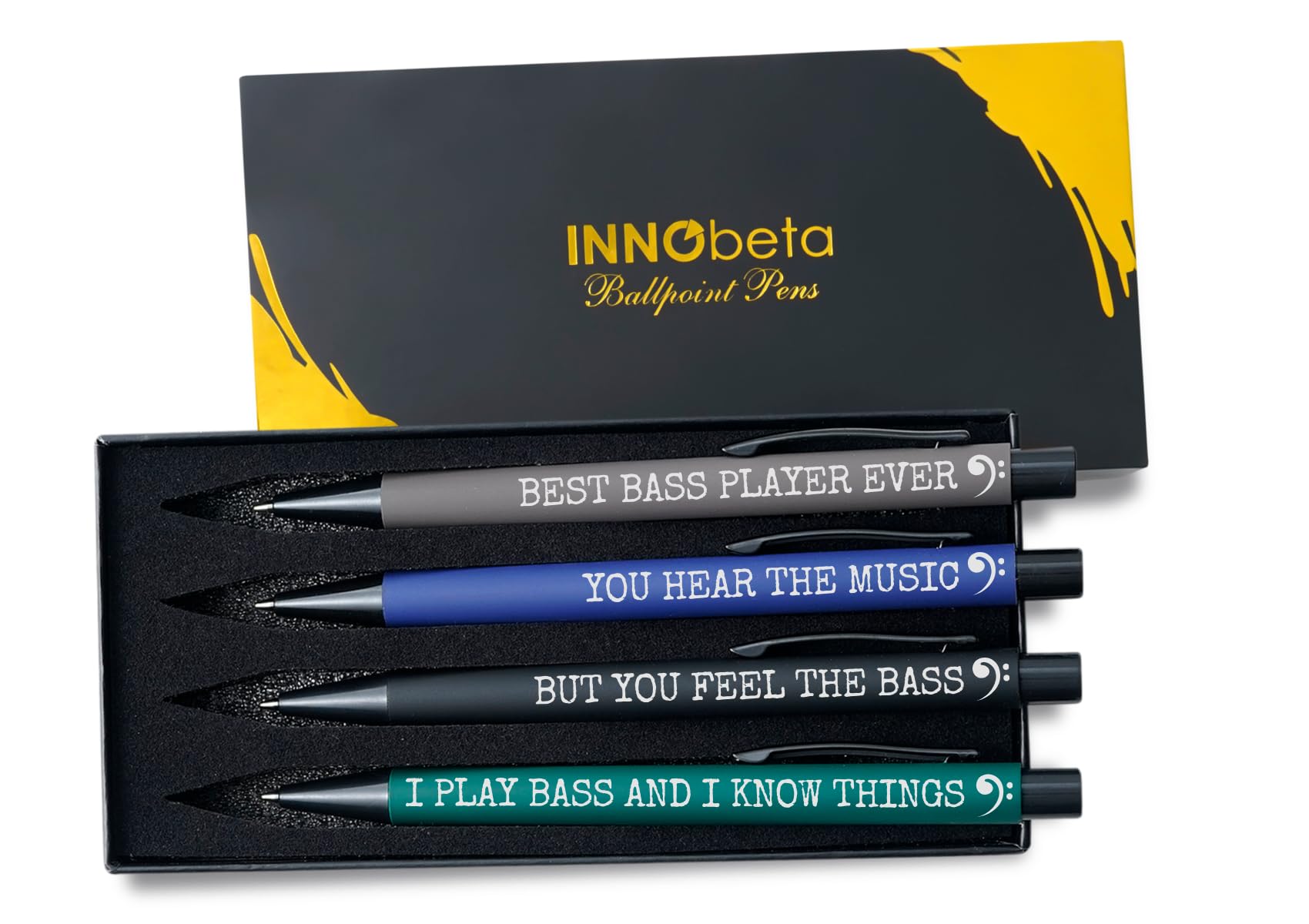 InnoBeta Bass Player Gifts: Ballpoint Pen Set of 4, Perfect Bass Guitar Gifts for Men & Women on Birthday and Christmas