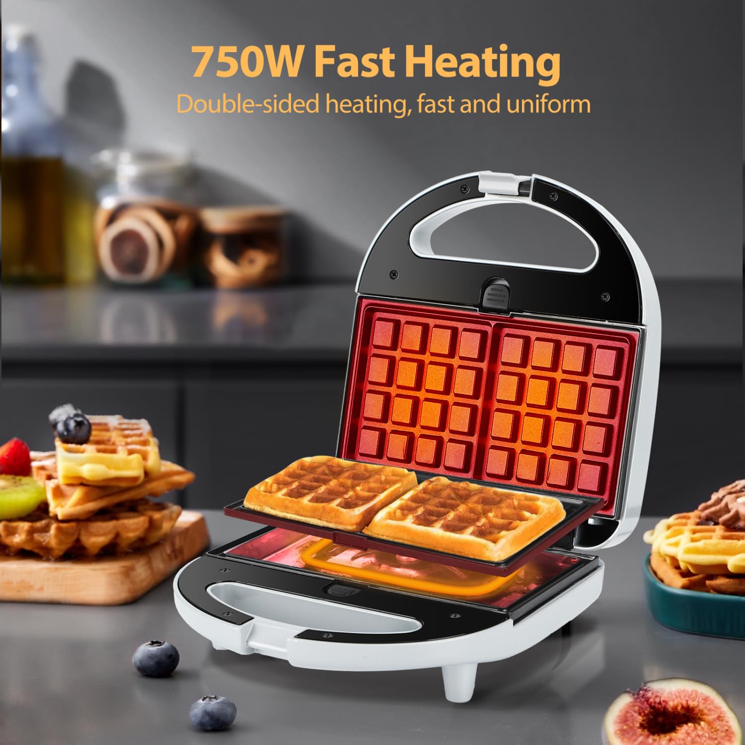 Aigostar Sandwichera 3 en 1: Sandwichera, Gofrera y Grill, 750W, 3 Placas Desmontables Antiadherentes e Intercambiables, Indicador Luminoso, Termostato, Gris, Grace