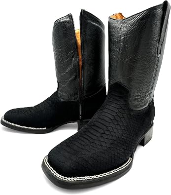 The Western Shops Mens Embossed Python Snake Print Leather Boot, Full Side Zipper Square Toe Rodeo Western Cowboy Boot