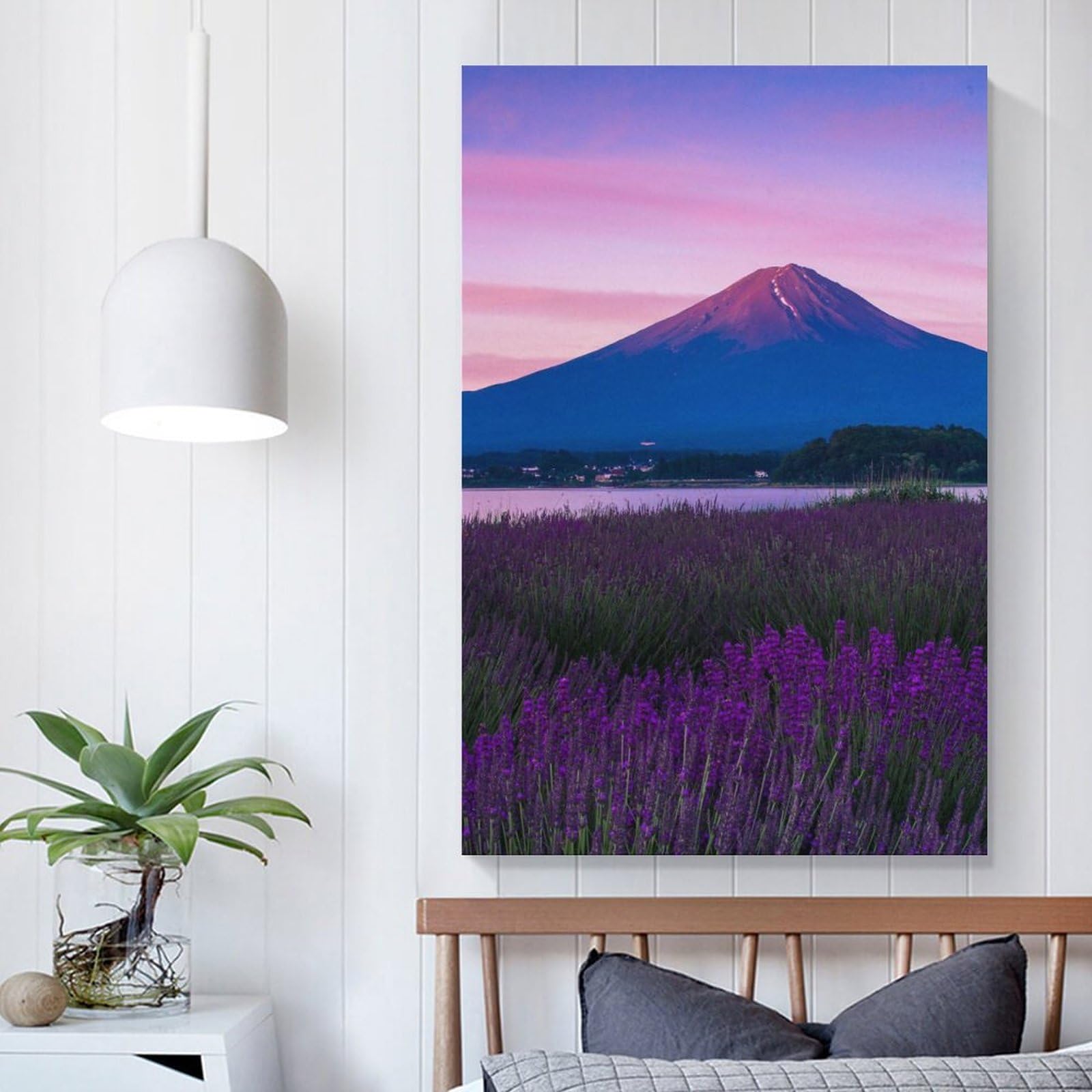 Amazon.co.jp: 富士山を望む紫色のラベンダー畑 アートパネル 日本の