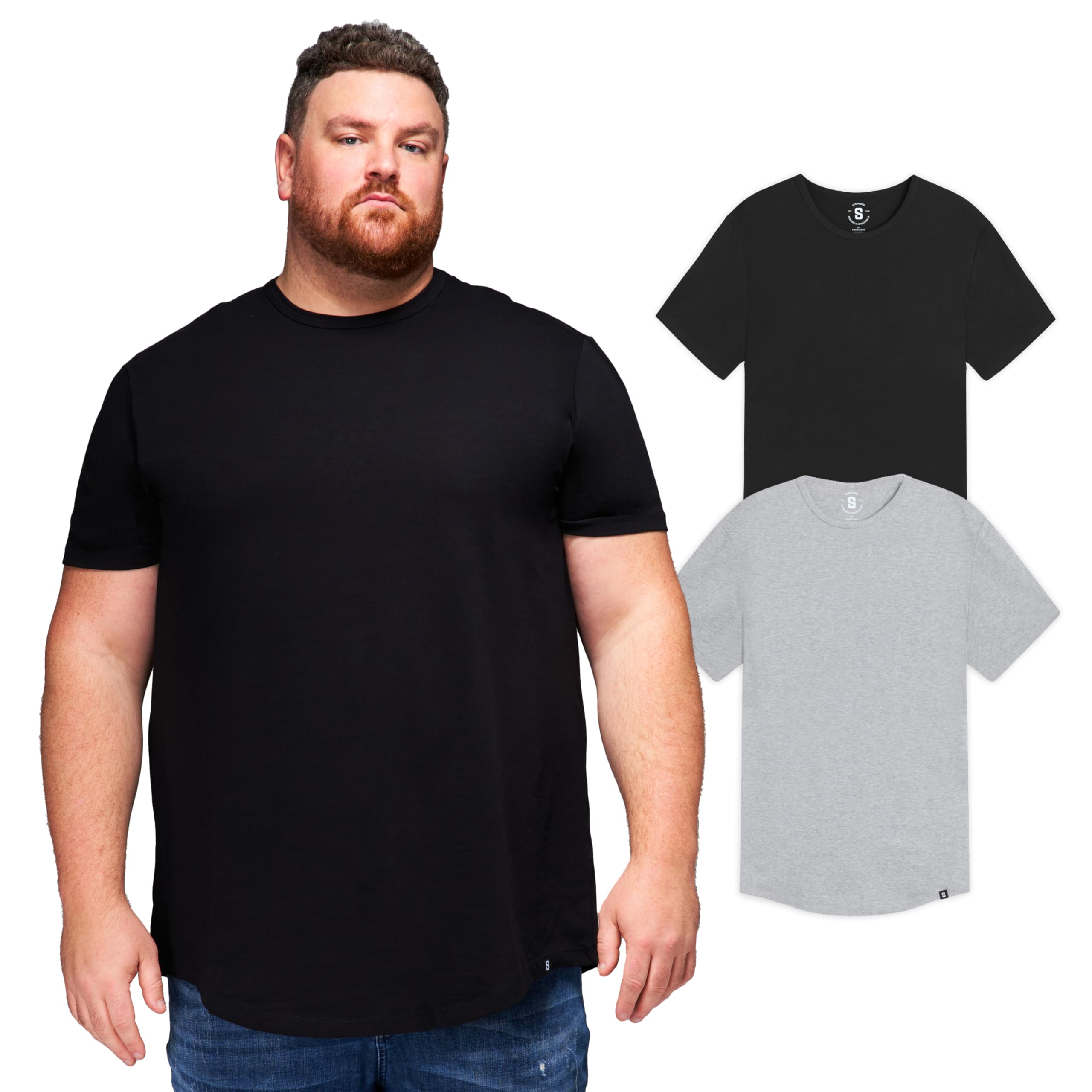 STRONGSIZE Men's Big and Tall T-Shirts – Stretch Cotton Crewneck Shirt Sizes XL–8XL (Regular & Longer Length)
