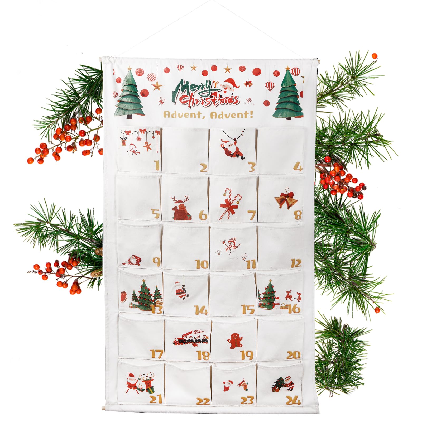 Calendario dell'Avvento da riempire, 24 sacchetti di stoffa da riempire, 2024, calendario dell'Avvento da riempire per bambini, 12 x 17 cm