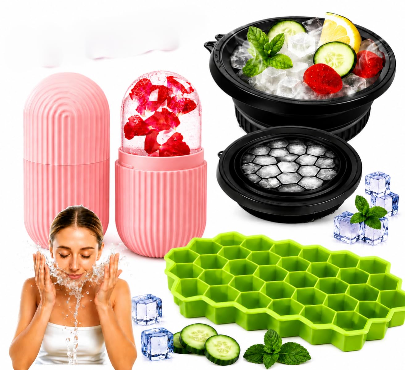Silicone Face Bowl for Ice with Built-In Icetray Ice Roller, Collapsible Face Tub for Ice Bath, Facial Ice Plunge Bowl, Ice Tray combo-image-23