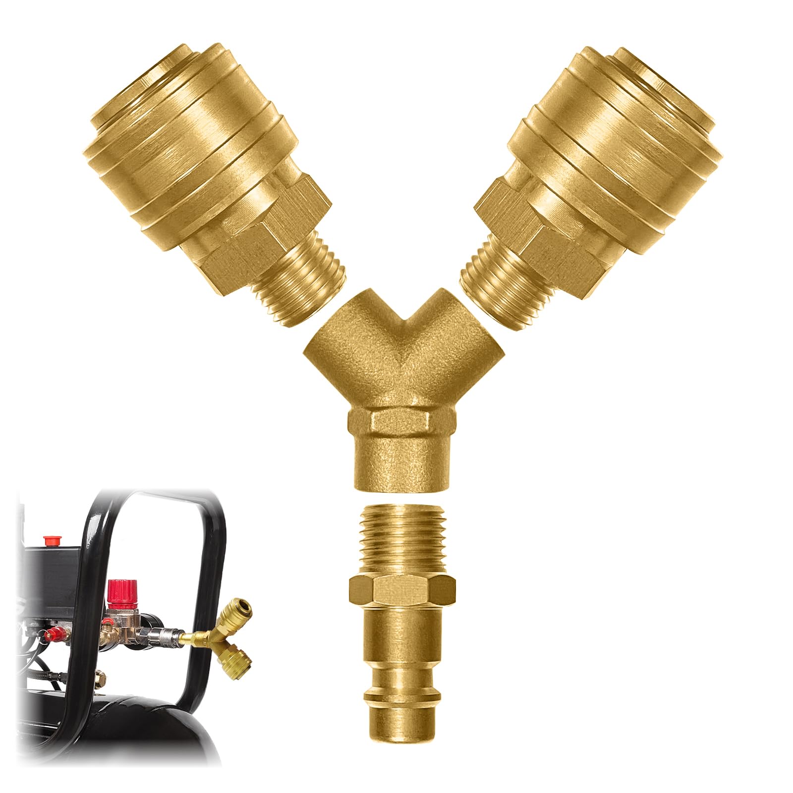 Distribuidor de Aire Comprimido,2 Conector de Aire Comprimido 1/4",1 Boquilla Enchufable de Rosca Externa de 1/4