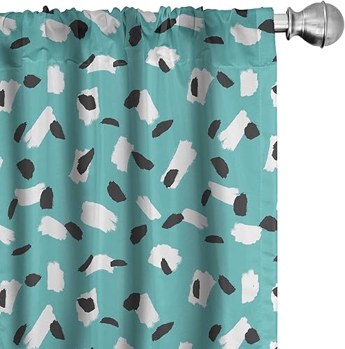 Miniatura 42 de Ambesonne Cortinas a cuadros marrones, ilustración de tartán bicolor, cuadrados en repetición diagonal, juego de 2 paneles para tratamiento de Azul