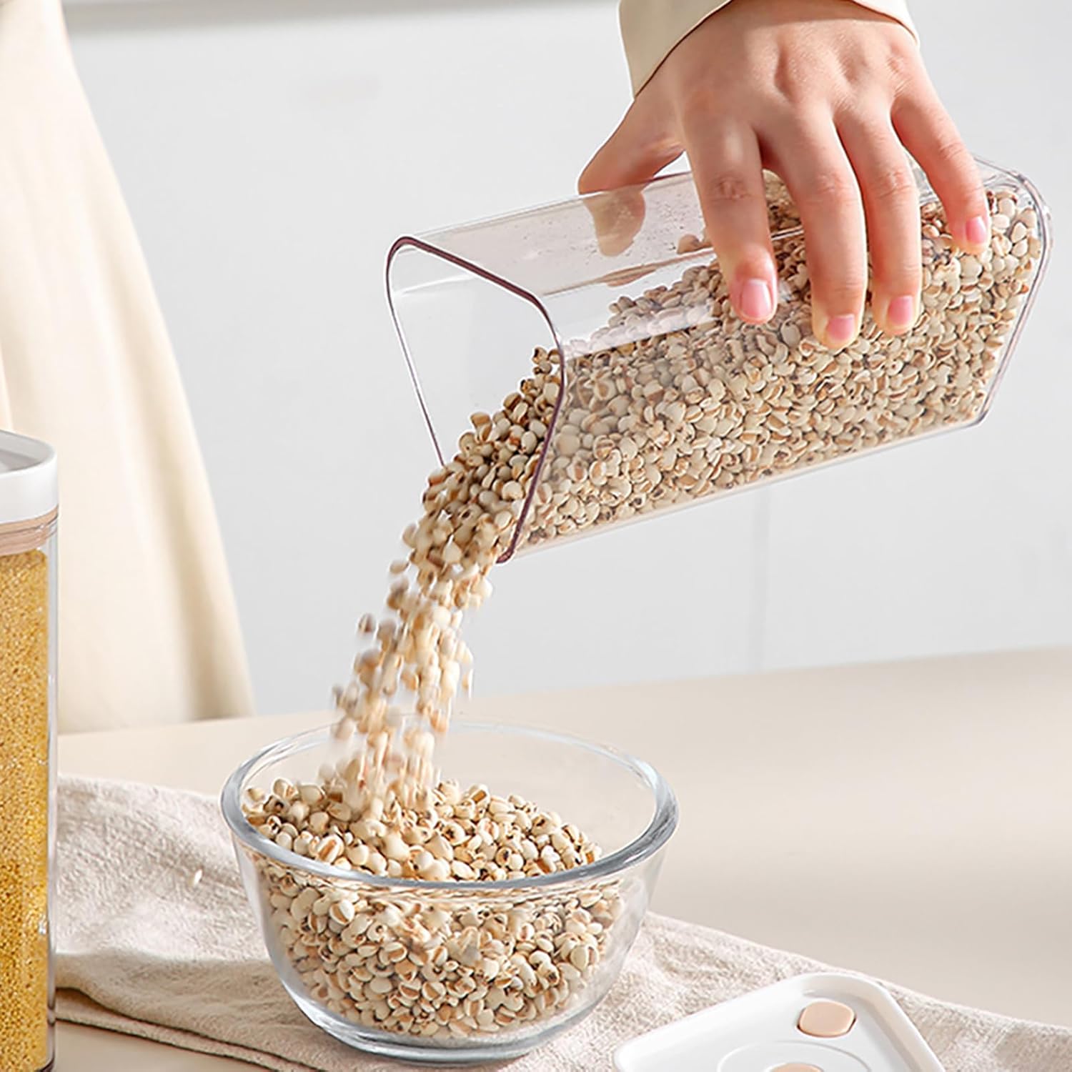 Rotating Storage Dispenser, 10.35x7.68 inches AS PP Silicone 6-grid Organizer, Rice Container for Countertops, Grains, Beans, Home Organization