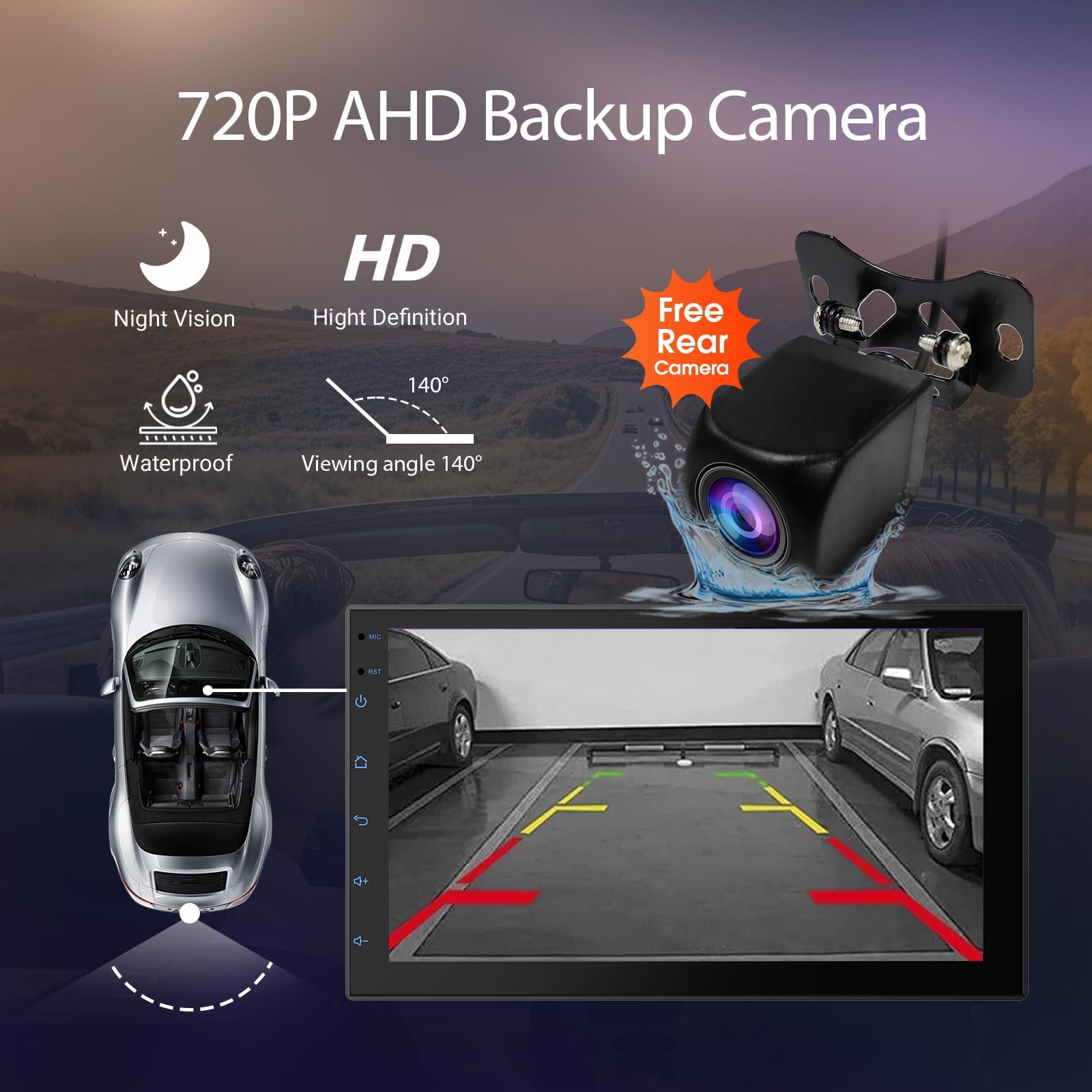 7" Double Din Car Stereo with Wireless CarPlay & Android Auto, Touchscreen Car Radio with Bluetooth 4.1, HD Backup Camera, Mirror Link, GPS Navigation, WiFi, Voice Control, 2+32GB, FM/AM