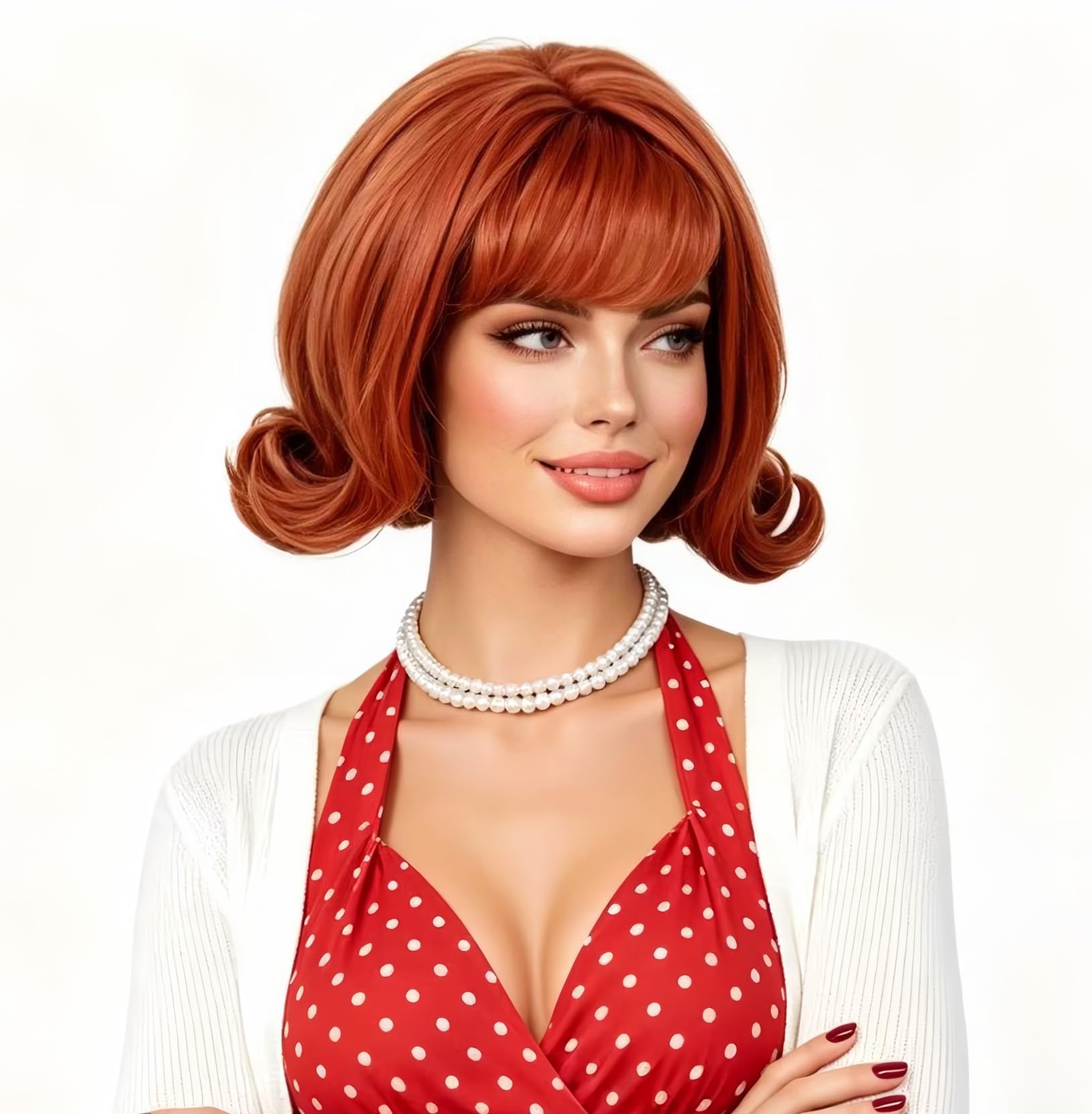 Gerulyss Copper Wig for Women Aubrn Short Curly Retro Beehive Wig with Bangs Ginger 70's 80's Synthetic Costume Wig for Halloween,Cosplay,Daily Use