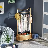 ihomemore Fém Ruhaállvány Tárolópolccal - Fekete-Arany Minimál Stílusú Álló Ruhatartó Ruháknak, Kabátoknak, Szoknyáknak, Ingeknek 5
