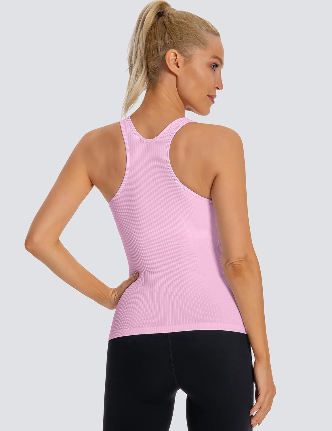 MathCat Seamless Workout Tank Top for Women with Built in Bra, Padded Racerback Ribbed Athletic Yoga Camisole - Image 2