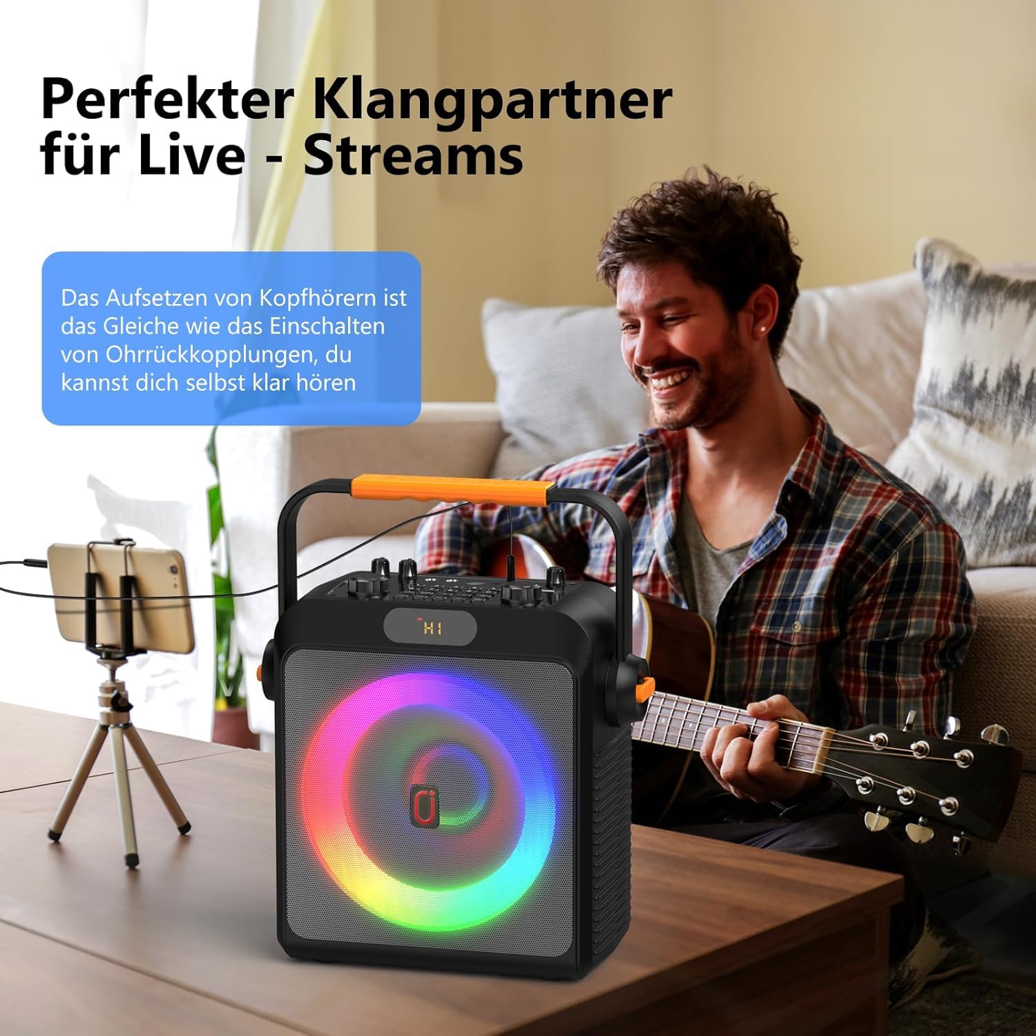 JYX Karaoke Anlage mit 2 Mikrofonen Ohne Verzögerung, Einstellbare Bässe & Echo für klaren Sound, 120W Leistung, Bluetooth 5.3, USB/AUX/TF, Ideal Für Familienfeiern, Partys & Outdoor-Aktivitäten