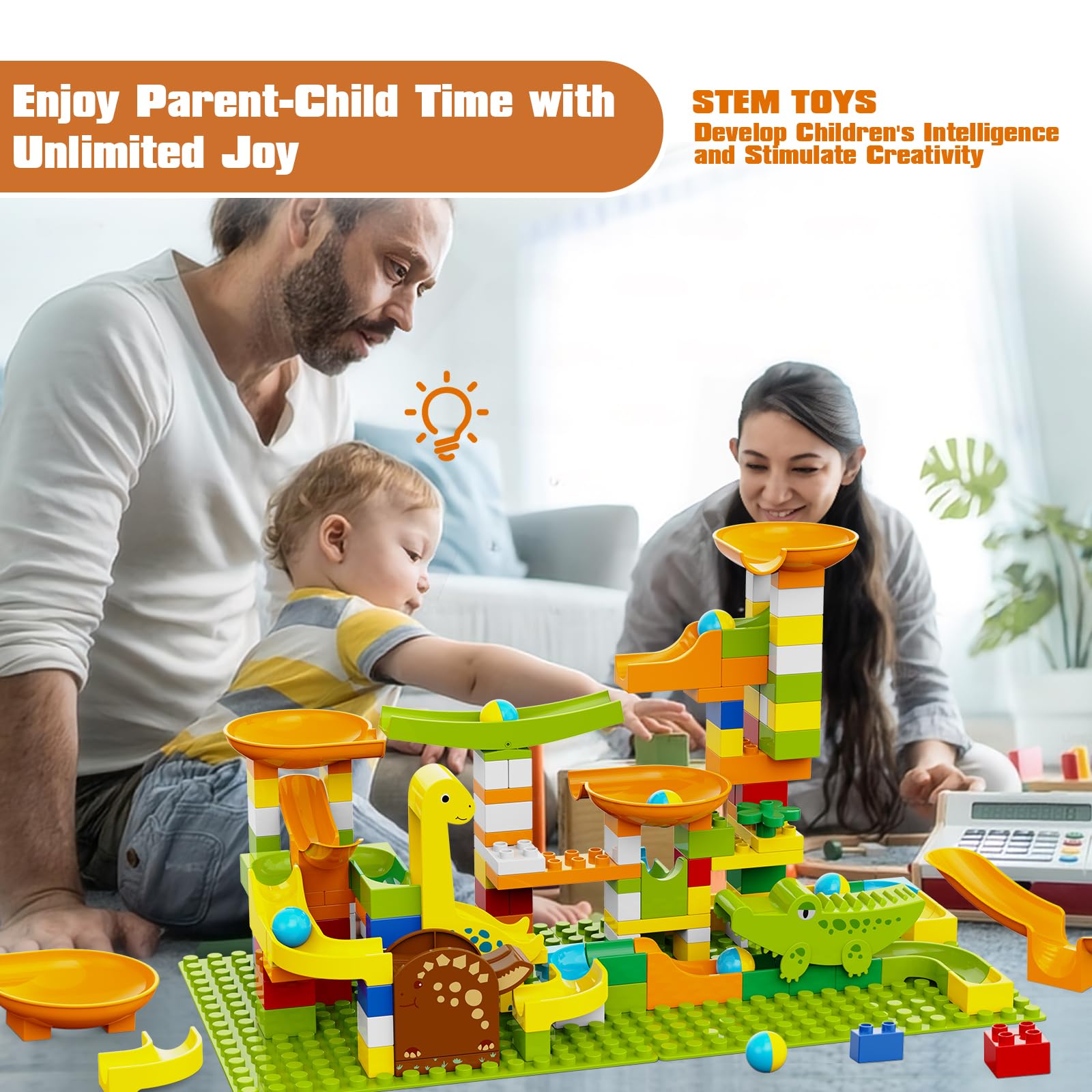 Dinosaur Marble Runs for Kids 4-8 Building Blocks Compatible with LEGO DUPLOS for Age 2-5/138Pcs Classic Big Blocks Marble Run for kids Ages 3-5 STEM Toy/Montessori Toys Gift for Kids Age 3,4,5,6,7,8+