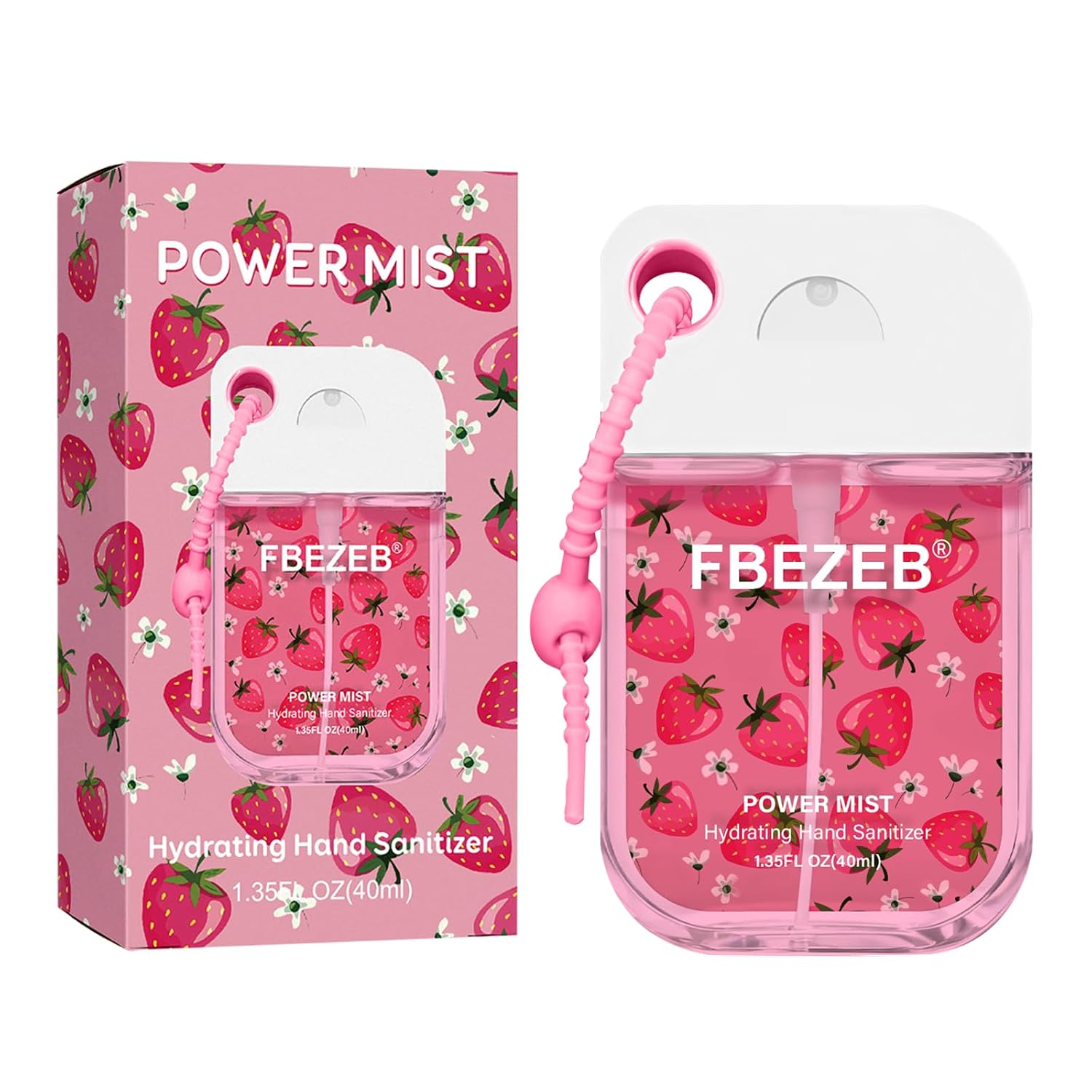 Hand Sanitizer Spray, Power Mist Hydrating Hand Sanitizer with Cute Keychain, Mini Pocket Sprayer Sanitizer for Women Teen Girl Gift, 3.9 FL. OZ (Strawberry)