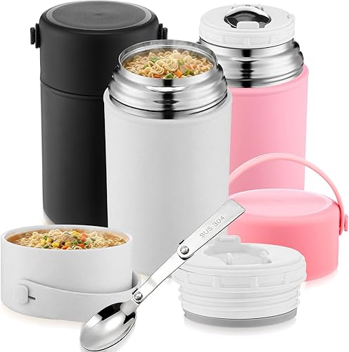 Paquete de 3 frascos de alimentos aislados con cucharas, tarro térmico de acero inoxidable de 35 onzas para alimentos fríos y calientes, tazas