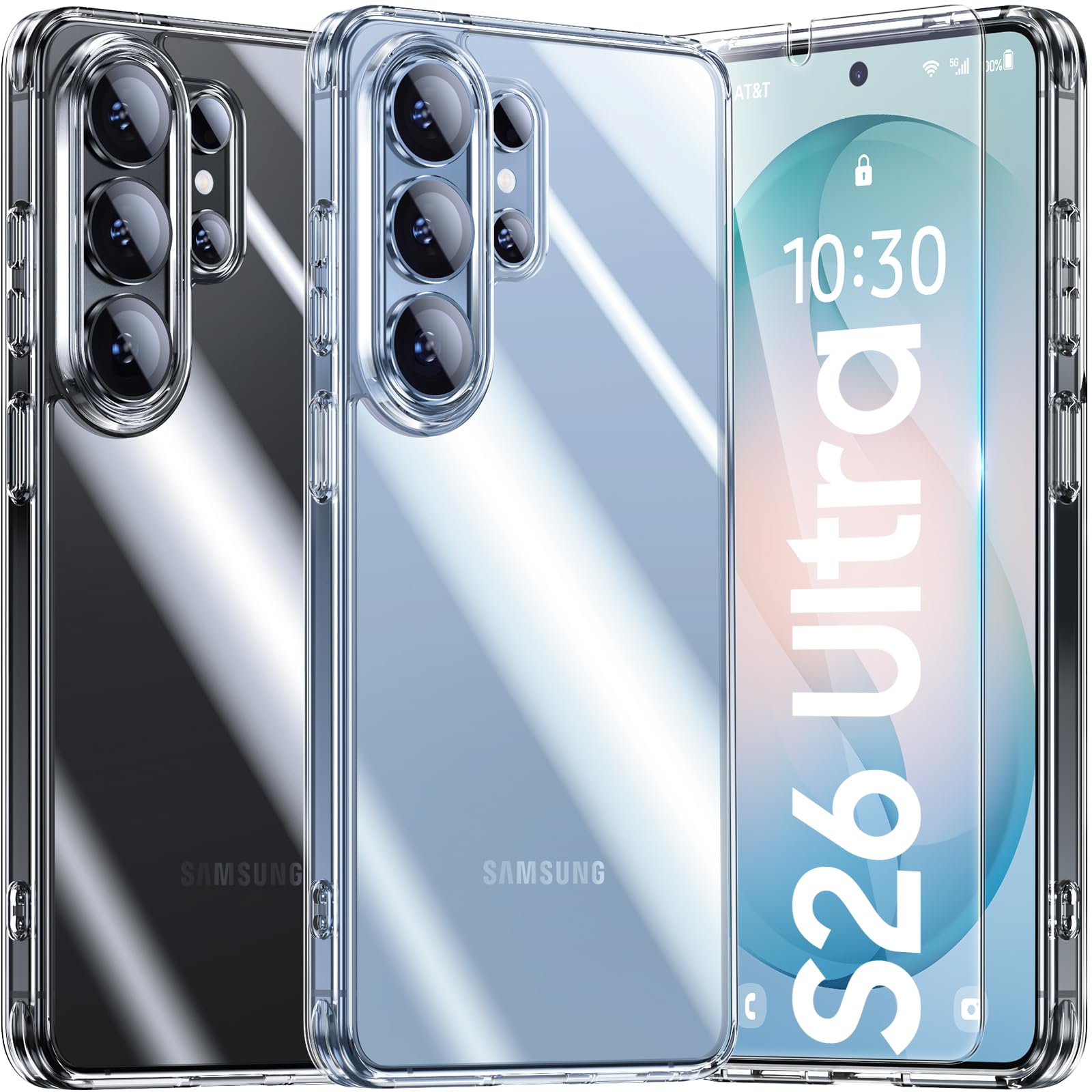 UniqueMe 3-in-1 Set for Samsung Galaxy S26 Ultra - Clear Case with 2 Screen Protectors - 360°Full Protection Anti-Yellowing Shockproof