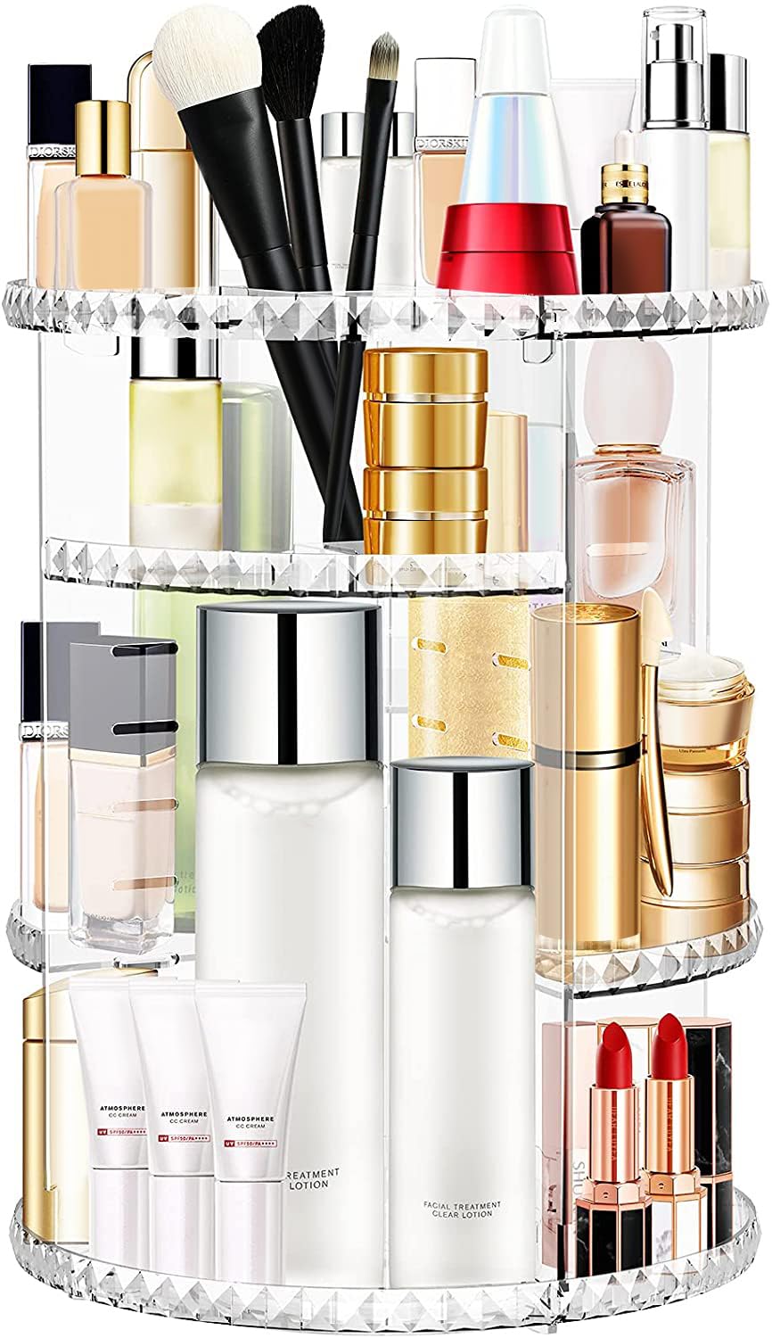 Withosent Makeup Organiser Rotating, 360° Rotation Beauty Organizer, Crystal Adjustable Beauty Cosmetic Storage Compartment for Cosmetic Perfume
