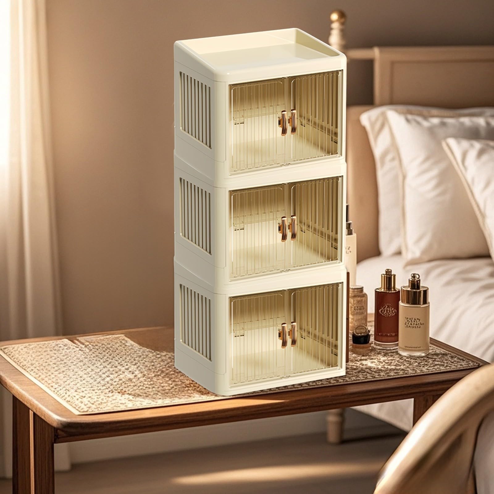 Boîtes de rangement pliables haut de gamme avec double porte blanche