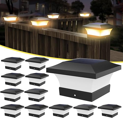 Miniatura 62 de T-SUN Luces solares para poste, luces solares impermeables para exteriores para postes de madera de 4 x 4, iluminación LED blanca de 6000 K