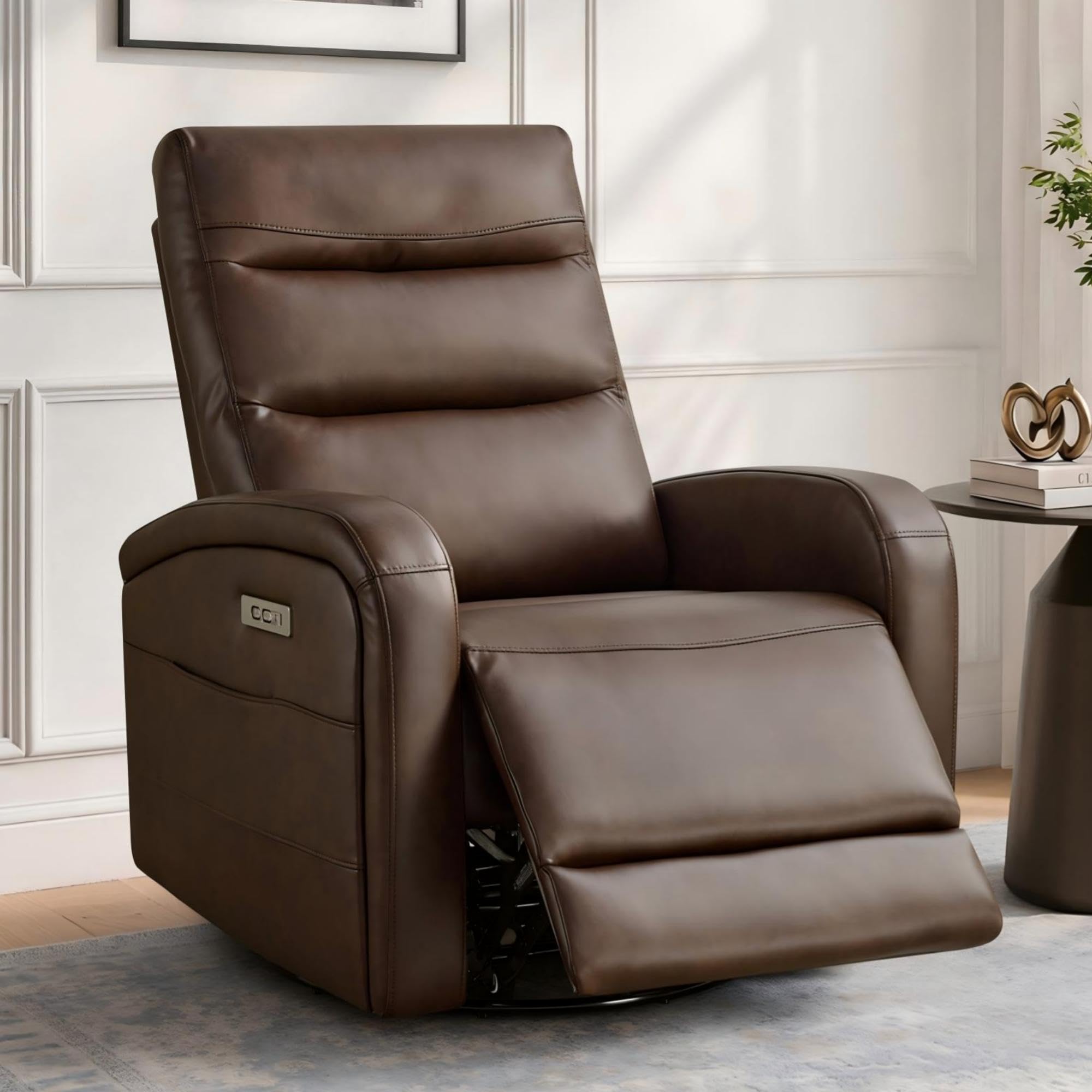 View 1 of **BOX B MISSING OTHER BOXES *** KISLOT Power Swivel Recliner Chair, Espresso Faux Leather