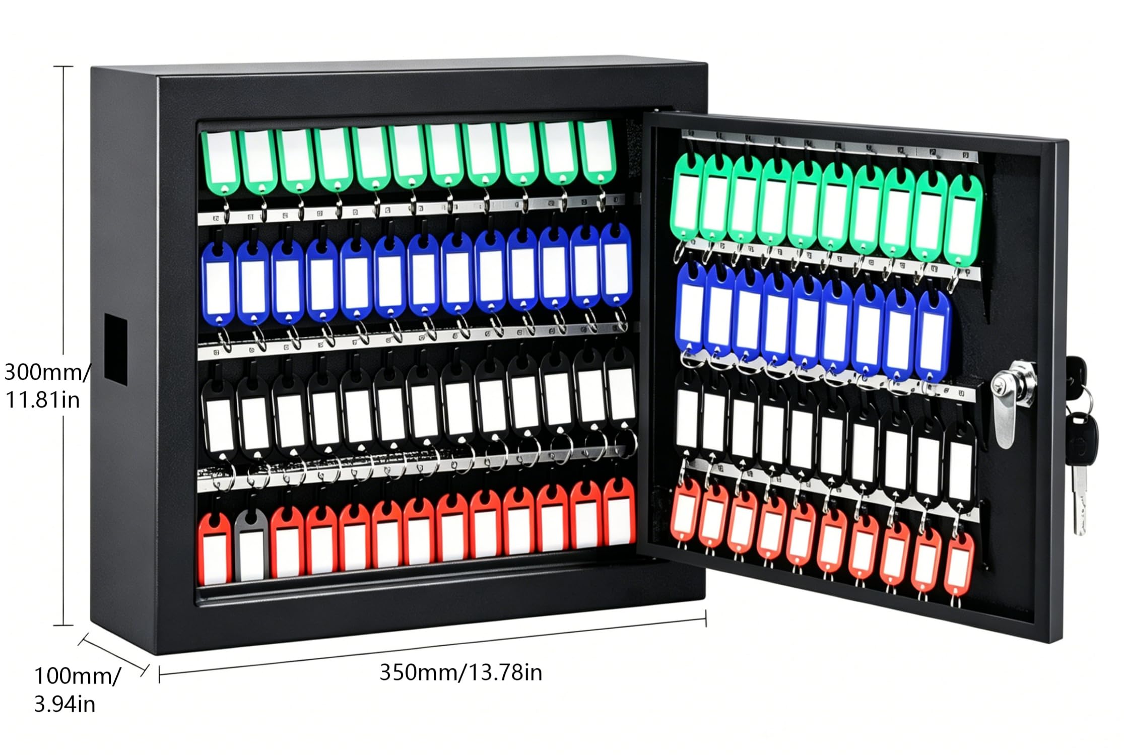 Armario para Llaves con 100 Ganchos, Caja de Llaves con Llavero para Escribir, Ranura Lateral, Caja de Seguridad de Acero, Armario de Llaves para Oficina Hotel, 35 x 30 x 10 cm