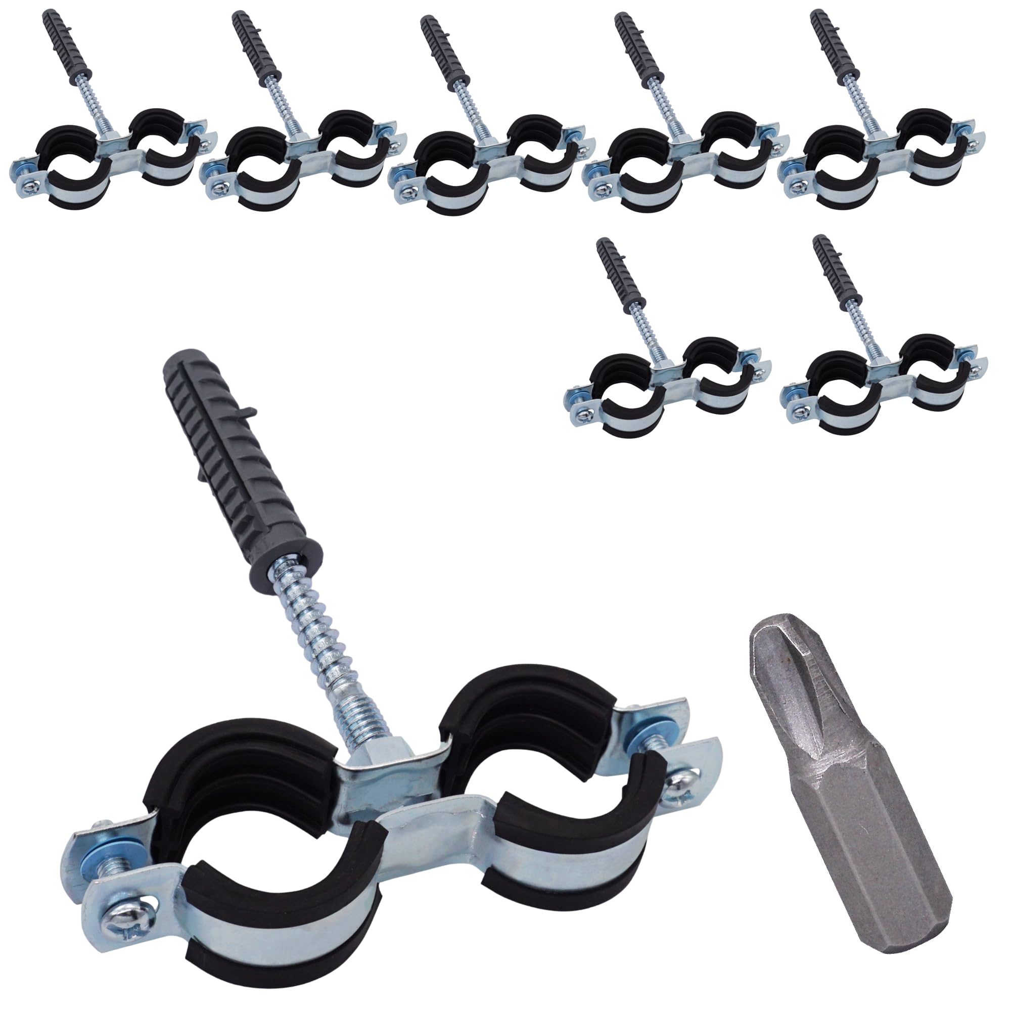 SKIR'CO Staffa doppia per tubi con rivestimento in gomma per tubi da 20-24 mm, supporto per tubi per montaggio a parete e soffitto, morsetti per tubi (8 pezzi)