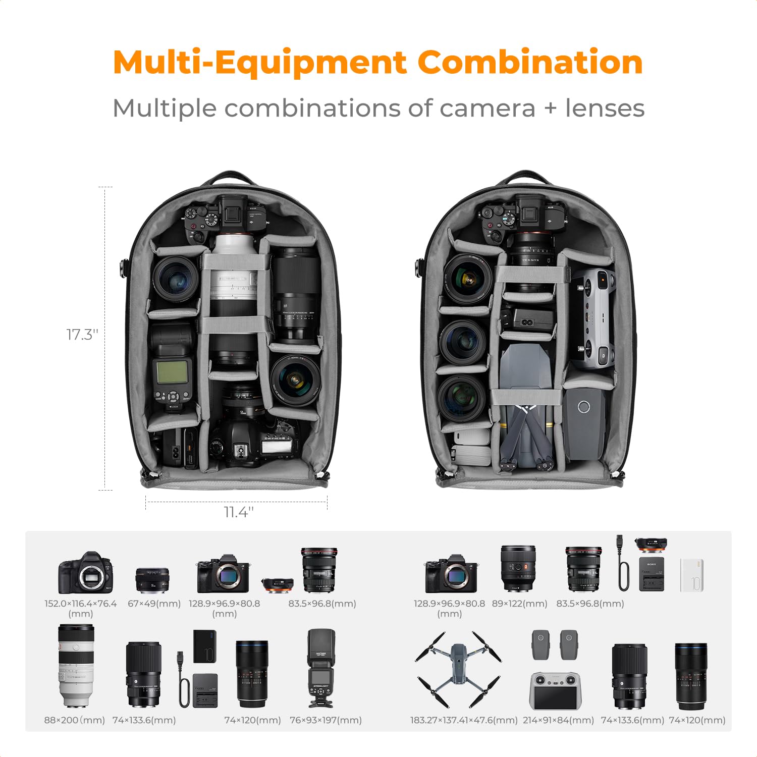 K&F CONCEPT Zaino Fotocamera, Professionale Multifunzionale Borsa Fotografica Portatile con Parapioggia Antifurto Zip, Scomparto per 15.6" Laptop, Treppiede