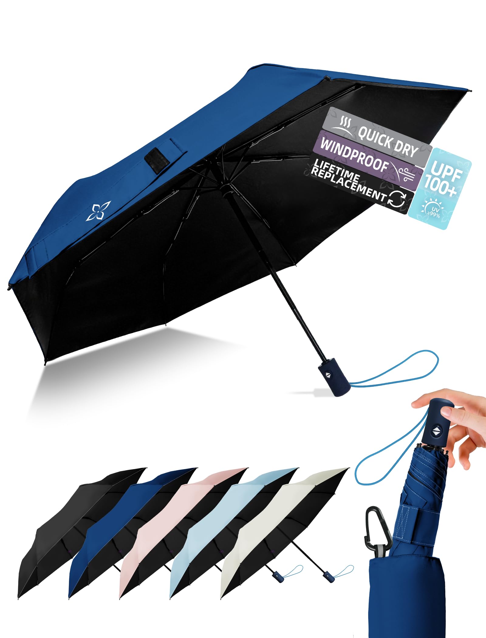 LILAC Windproof Travel Umbrella for Rain - 43" Compact Folding Umbrella, Reinforced Strong Frame, Lightweight Portable Parasol with UPF 100+ UV Sun