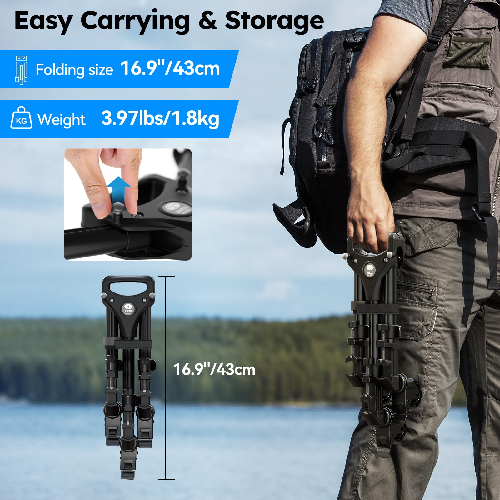 SIRUI Universal Photography Tripod Dolly con Ruote in Gomma da 3", Resistente con Gambe Regolabili e Borsa per il Trasporto, Capacità di Carico di 33 Libber - AM-DF02