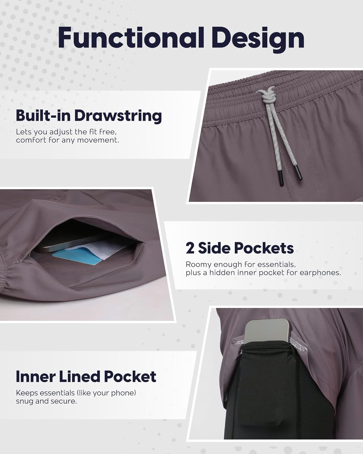 maamgic Men's 5'' Athletic Shorts 2 in 1 Running Shorts Recycled Polyester Workout Shorts - Image 4