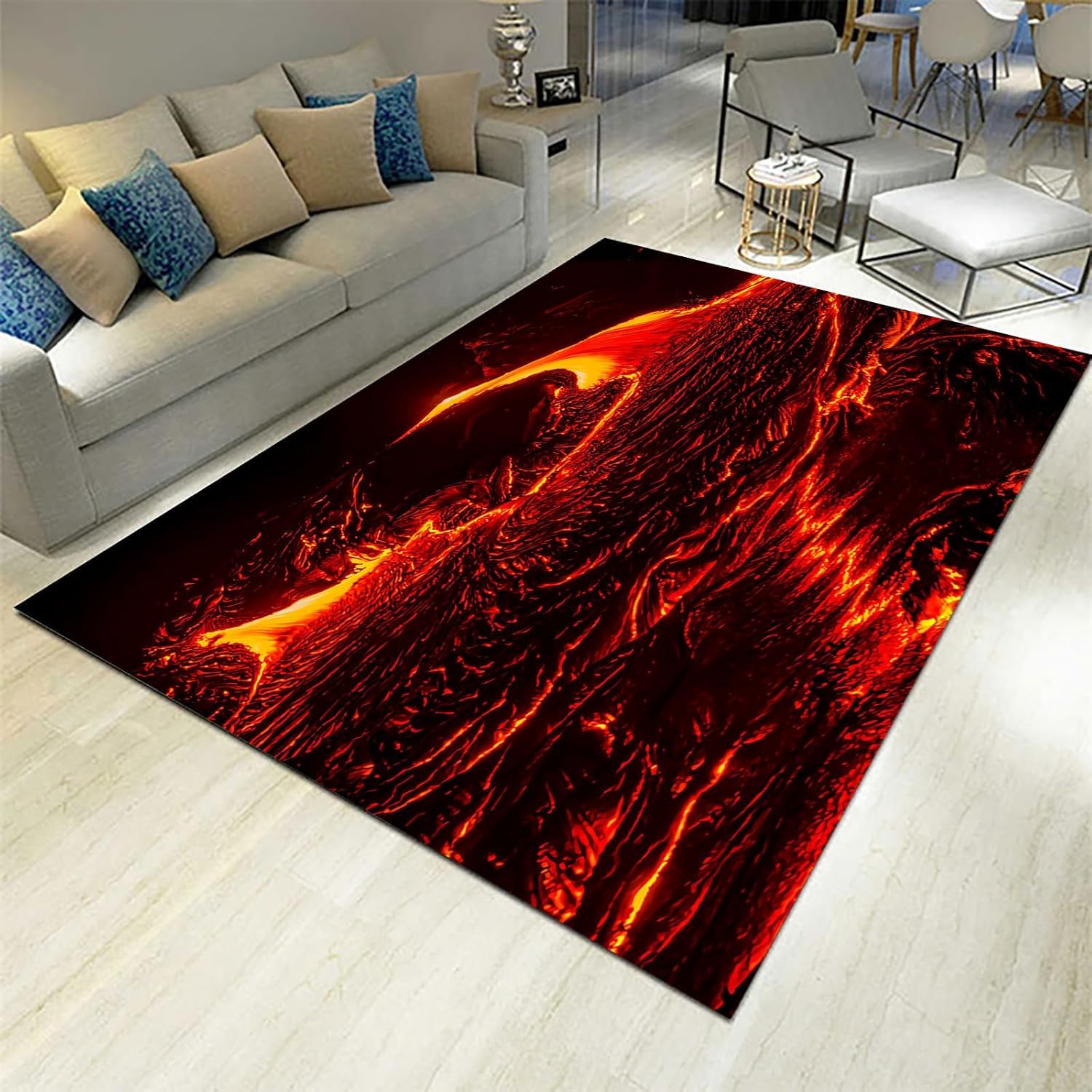 Tapis salon grand format à texture 3D de flamme de roche pour intérieur et extérieur